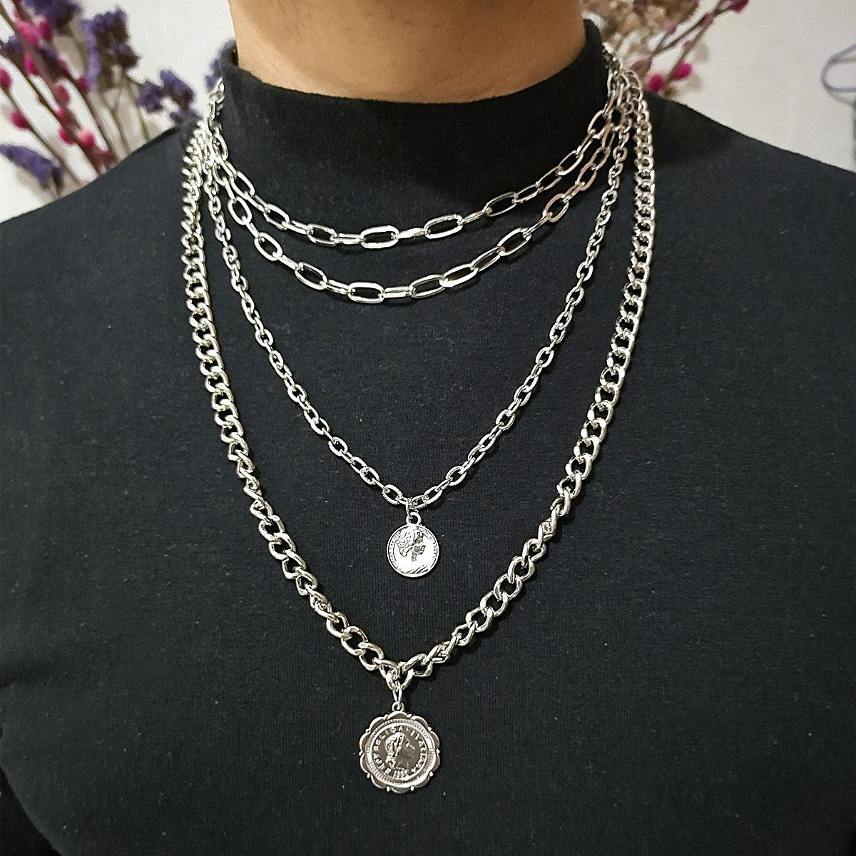 Queen Embossed Pendant Necklace Sweater Chain Women