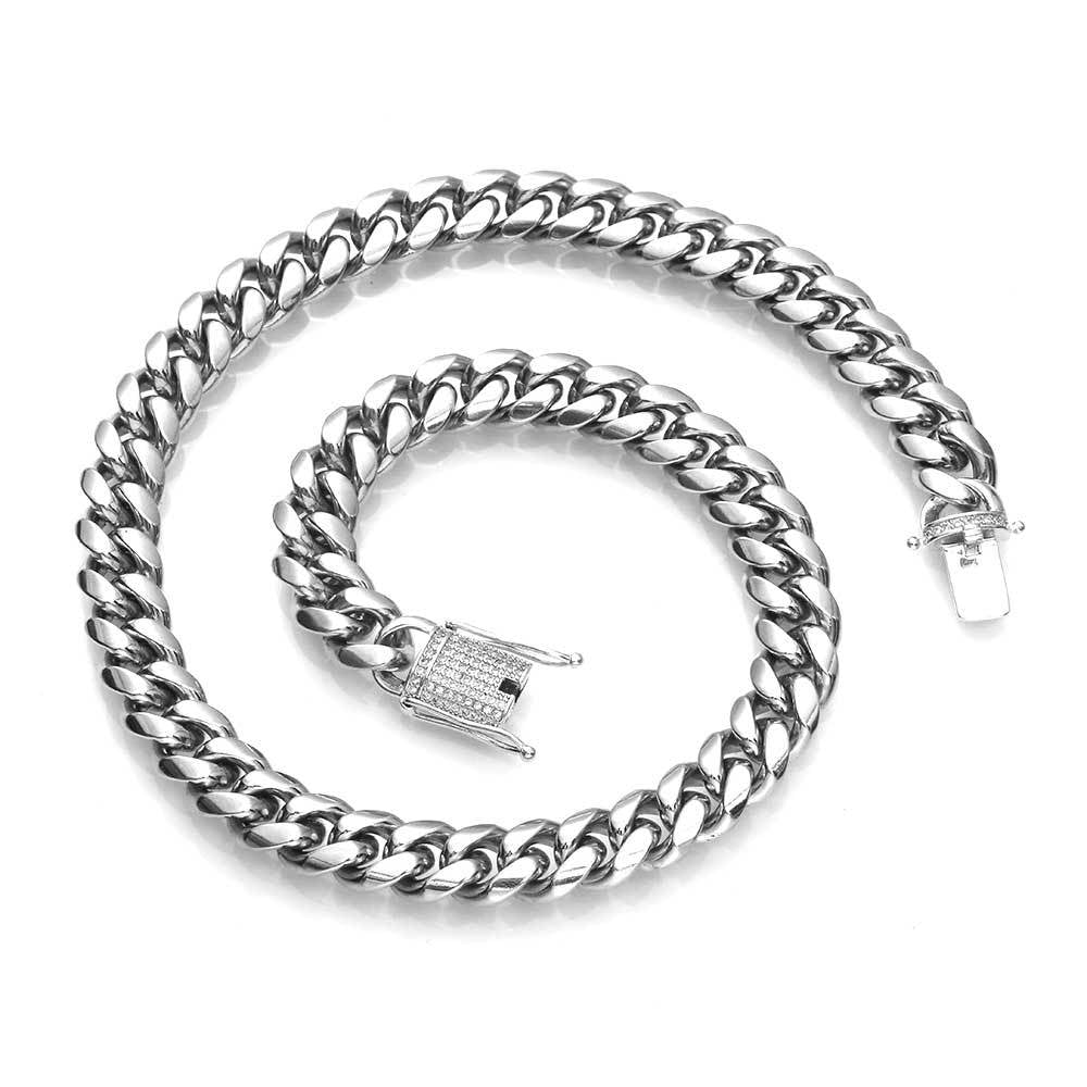 Stainless Steel Buckle Cuban Chain Necklace