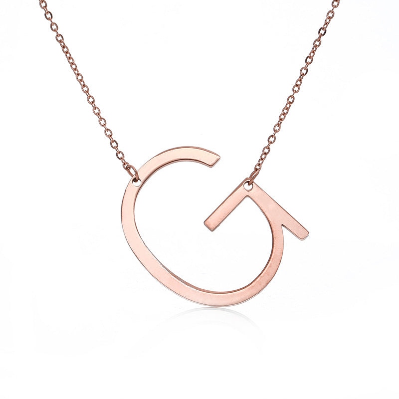 Fabulous Rose Gold Plated Stainless Steel Initial Letter Pendant Necklace
